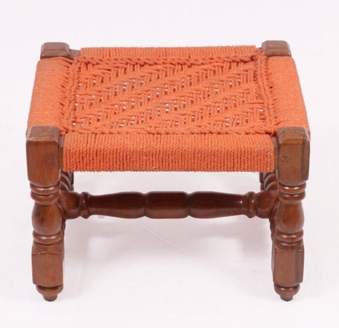 Wooden Handmade Woven Stool - Image 1