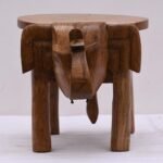 Wooden Elephant Stool, Puja Stool and Planter Stand for Living Room
