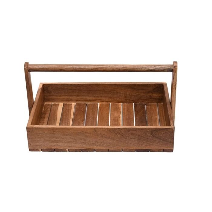 Rectangle Solid wood Basket with Handle Tray - Image 4