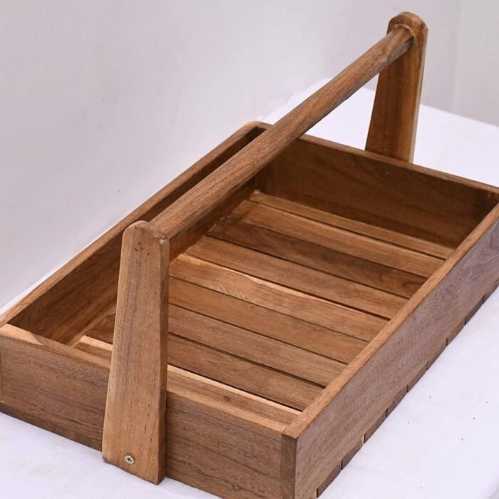 Rectangle Solid wood Basket with Handle Tray - Image 3