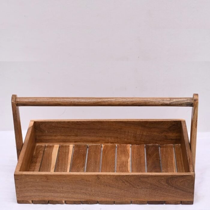 Rectangle Solid wood Basket with Handle Tray - Image 1