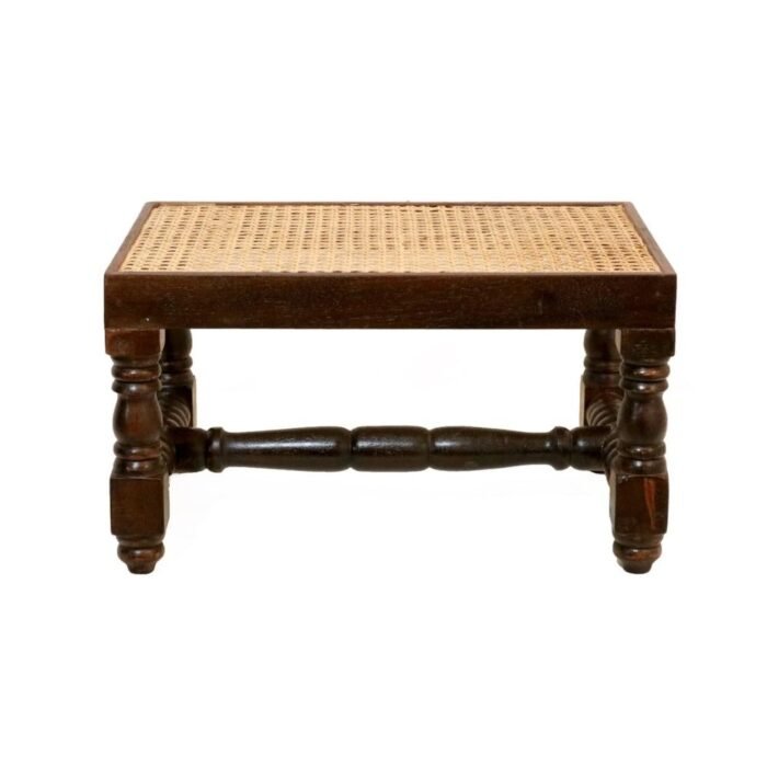 Solid Wooden Intricate Cane Stool - Image 1