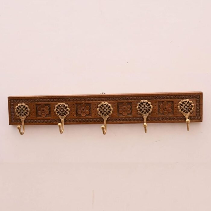 5 Carved Brass Hooks - Image 1