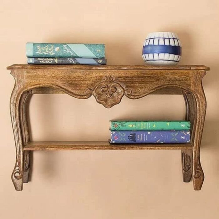 Mini Mango Wood Table Handcrafted Wall Shelf - Image 2