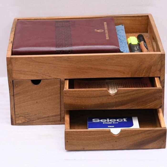 3 Drawer 1 Tray Solid Wood Office Desk Organiser - Image 1
