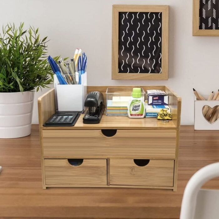 Natural Wood Office Table Organizer - Image 1