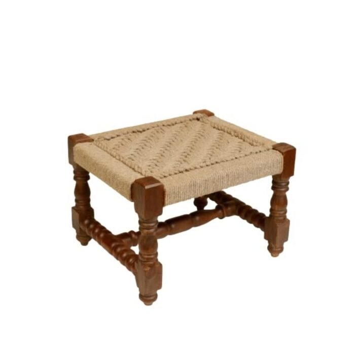Wooden Handmade Woven Stool - Image 2