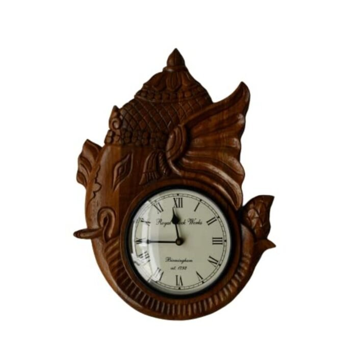 Solid Wooden Ganesh Religious Wall Clock - Image 1