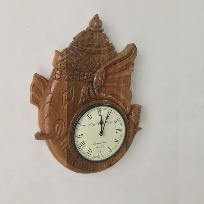 Solid Wooden Ganesh Religious Wall Clock - Image 1