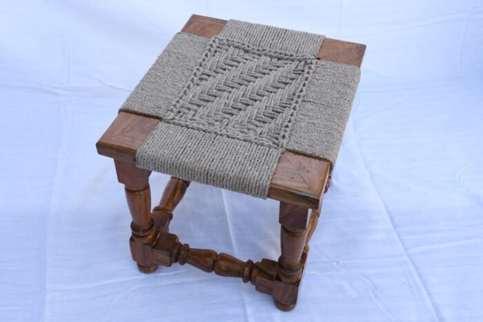 Wooden Handmade Woven Stool - Image 1