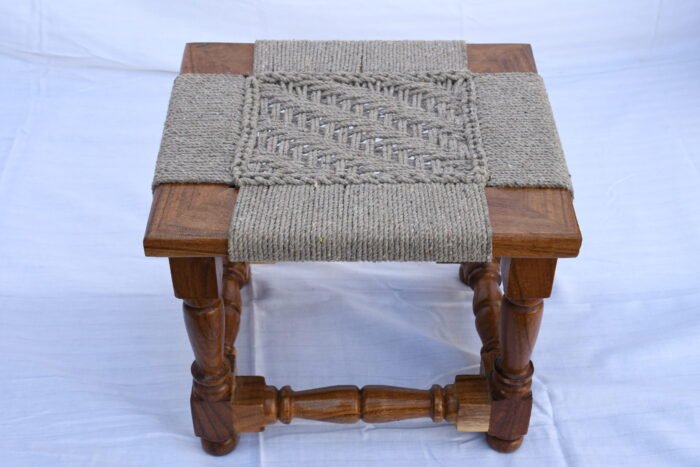 Wooden Handmade Woven Stool - Image 3