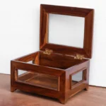 Vintage Transparent Mirror Fitted Wooden Handmade Jewelry Box - Image 3